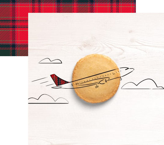 image of a cookie sitting above a drawing of an airplane in flight.